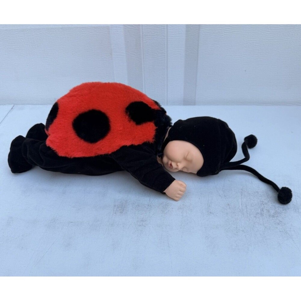 ANNE GEDDES Red Black Ladybug Plush Bean Bag Sleeping Baby Doll P15